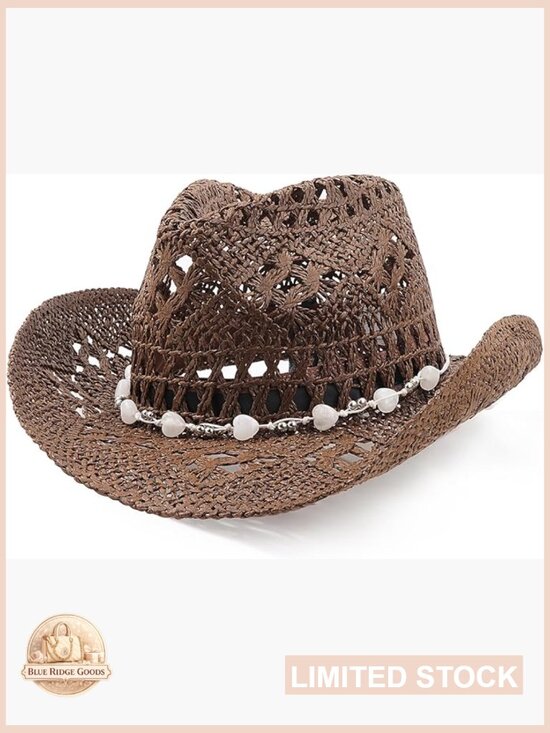 Straw Cowboy Hat with Shapeable Brim Woven Hollow Out Unisex Beach Roll Up Cap main image 6
